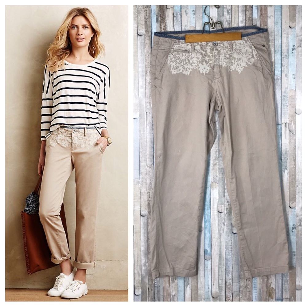 Anthropologie 32 Pilcro Hyphen Embroidered Chinos‎